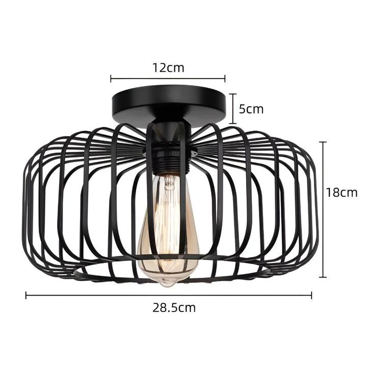 Lampe de plafond industrielle noire. Luminaire cage pour un éclairage LED moderne et une décoration intérieure unique.