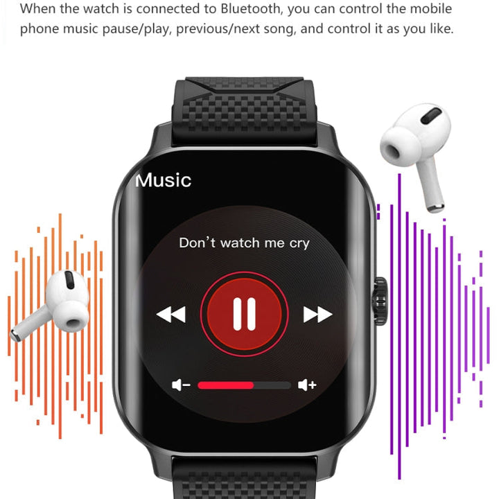 Montre connectée noire pour un bien-être quotidien : glycémie, ECG, FC, tension et suivi du sommeil. Unisexe.