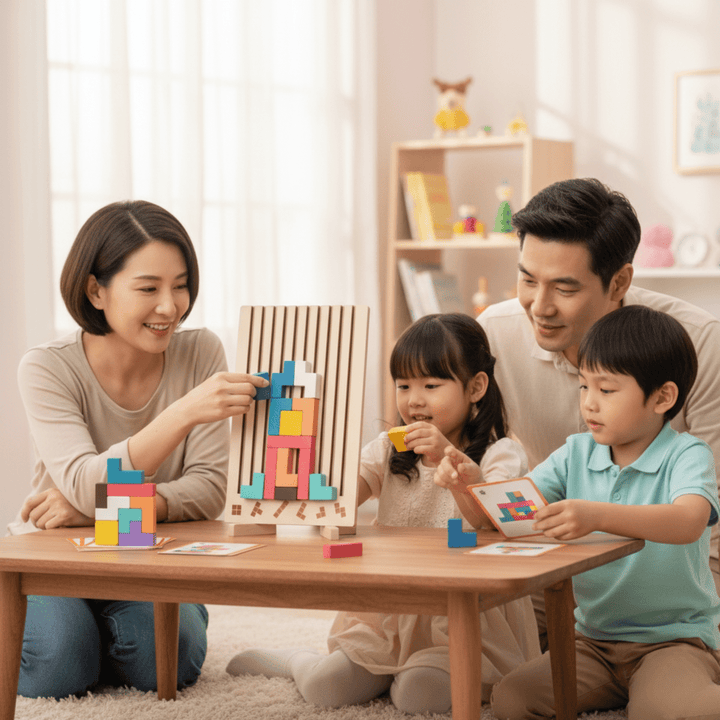 Jouet en bois Tetris coloré, jeu d'empilage Montessori pour le développement cognitif des enfants.