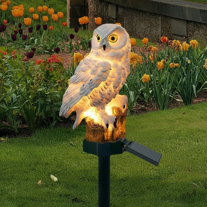 Lampe solaire hibou LED décorative pour jardin, résistante aux intempéries. Éclairage extérieur automatique.