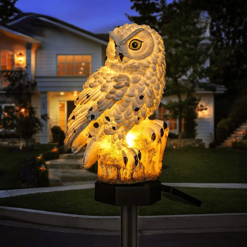 Décoration de jardin hibou solaire avec lumière LED, éclairage extérieur et ornement charmant.