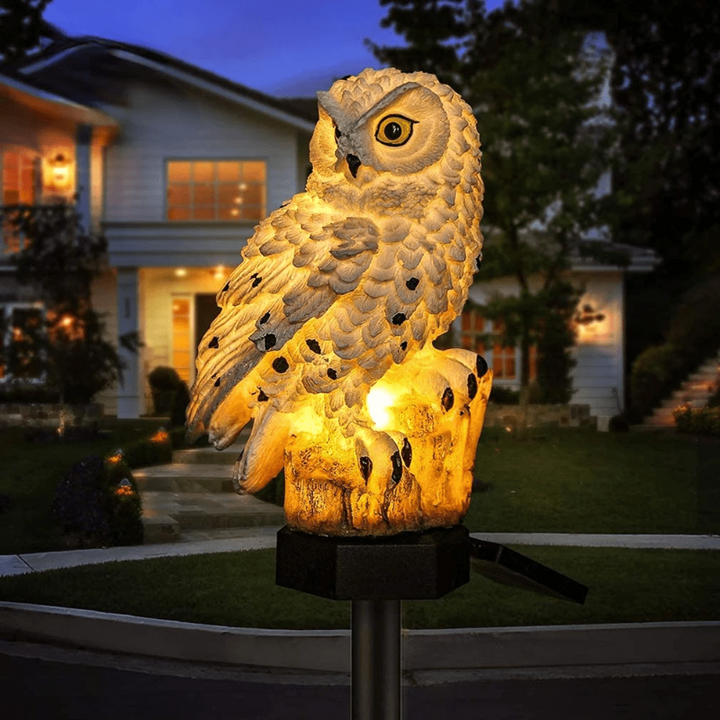 Décoration de jardin hibou solaire avec lumière LED, éclairage extérieur et ornement charmant.