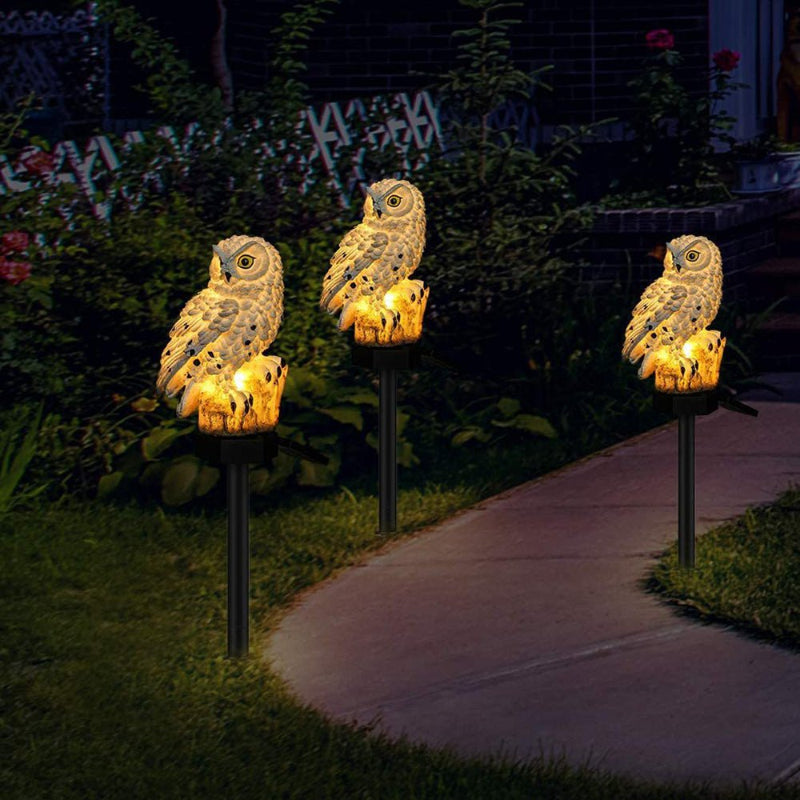 Lampe de jardin solaire en forme de hibou, ornement charmant le jour et lumière LED la nuit.