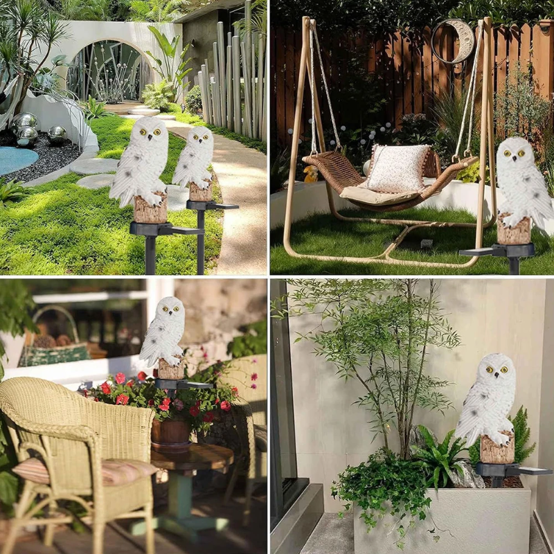 Lampe de jardin hibou solaire écologique, offre un éclairage autonome et décoratif sans fil.