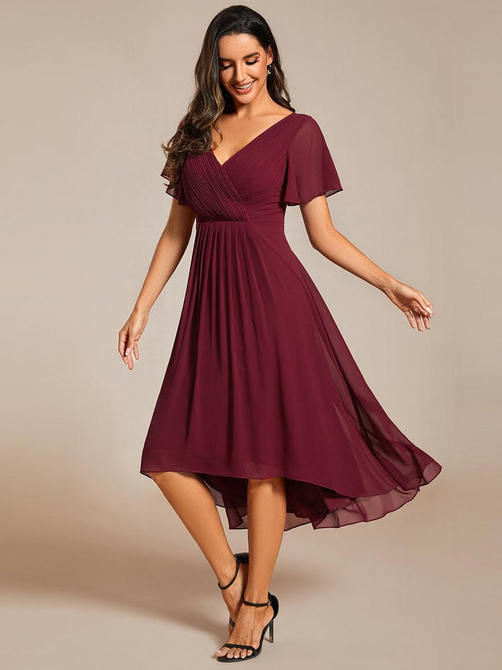 Robe soirée femme, longue A-line fluide, col V pour cérémonie.