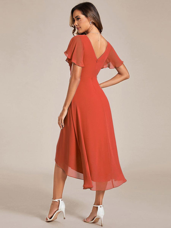 Robe de cérémonie femme A-line, longue, fluide, col V, élégance.