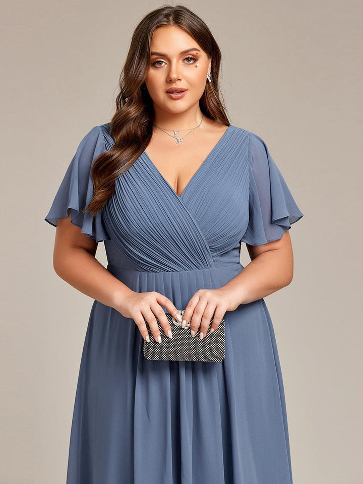 Robe de cérémonie chic, longue A-line, col V, invitée mariage.