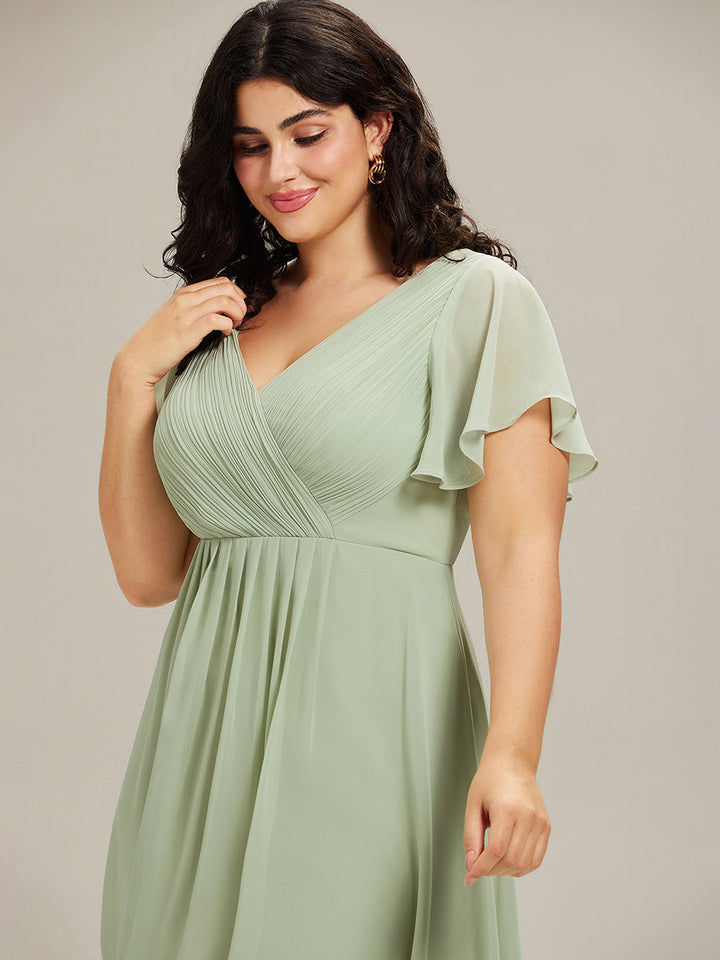 Robe soirée femme longue A-line fluide, col V, pour cérémonie.