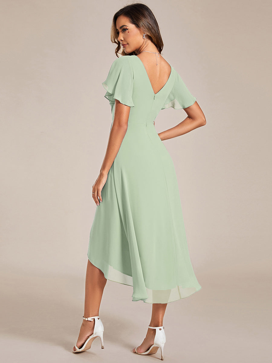 Robe invitée mariage longue fluide, col V élégant, style A-line.