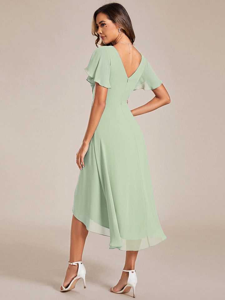 Robe invitée mariage longue fluide, col V élégant, style A-line.