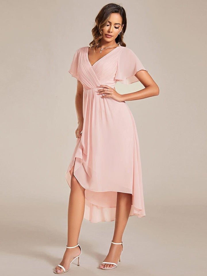 Pour invitée mariage : Élégante robe A-line fluide col V.