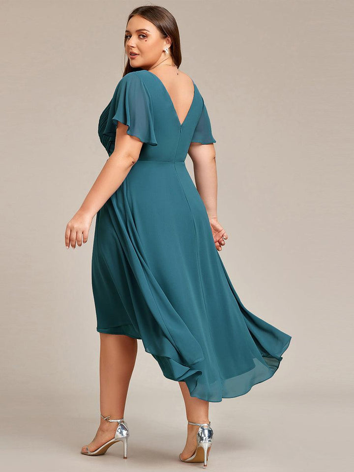 Élégante robe longue chic col V, pour cérémonie printemps été.