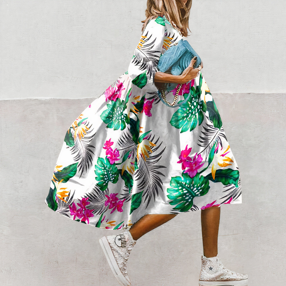 Robe femme mi-longue confortable pour l'été, polyvalente pour les vacances, la plage ou un style décontracté chic.