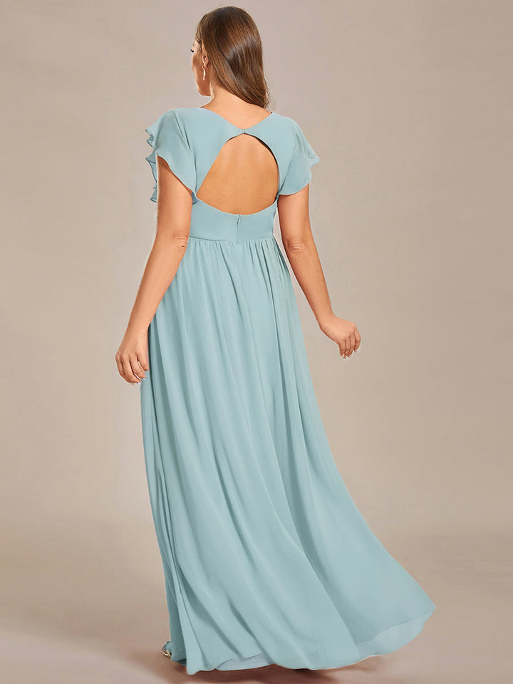 Robe élégante, dos ouvert, col en V, fluide. Idéale pour demoiselle d'honneur, soirée ou mariage majestueux.