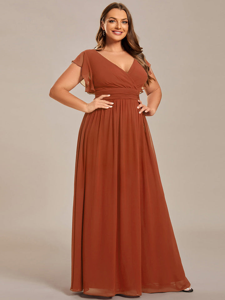 Robe longue chic, dos ouvert, col en V, manches courtes. Parfaite pour la demoiselle d'honneur élégante.