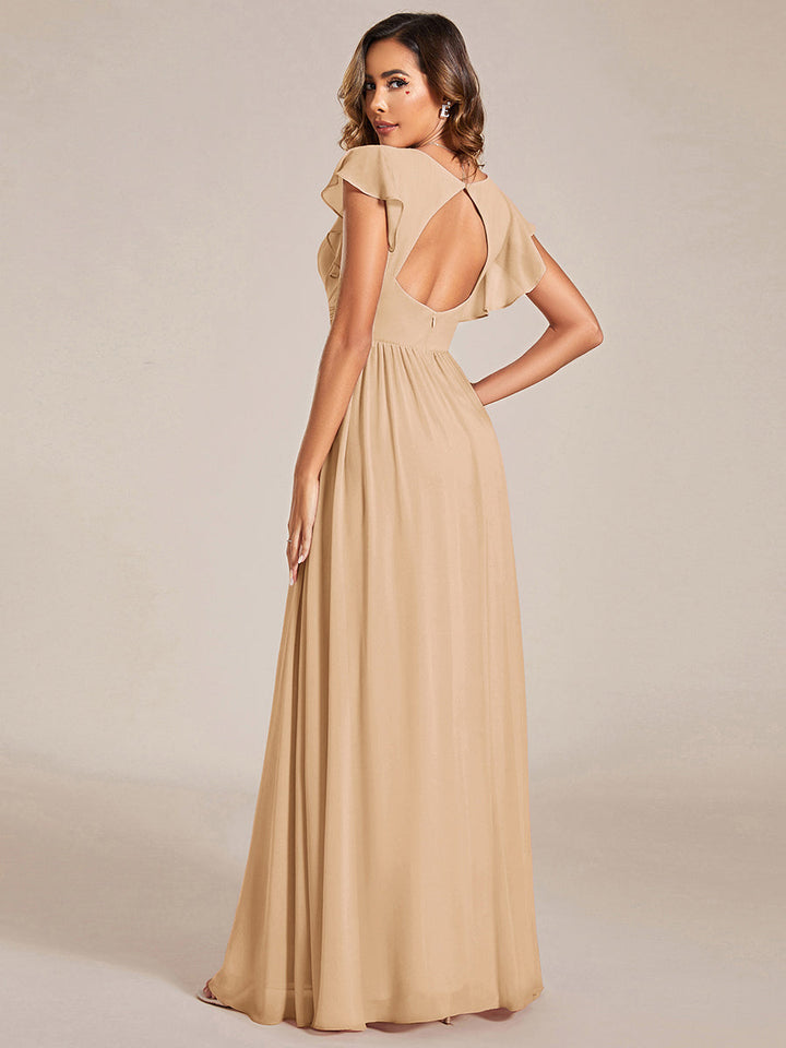 Robe de soirée élégante, dos ouvert, col en V. Fluide et maxi pour femme, parfaite pour fête.
