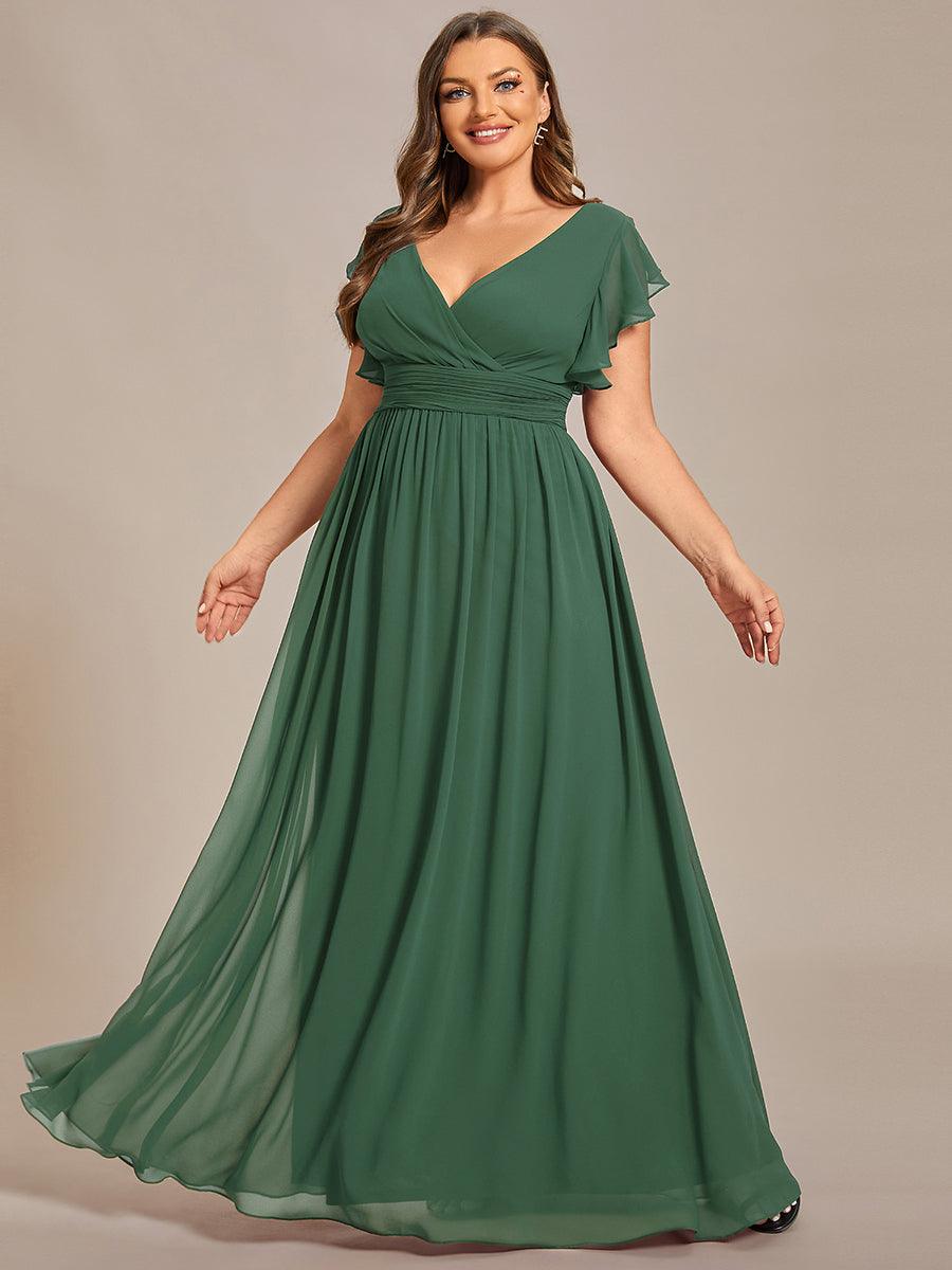 Robe fluide, dos ouvert, col en V, longueur maxi. Élégante pour demoiselle d'honneur, mariage d'été.
