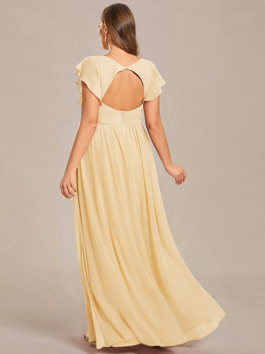 Robe longue femme, dos ouvert, col en V. Élégante pour une cérémonie ou soirée de printemps chic et raffinée, femme.