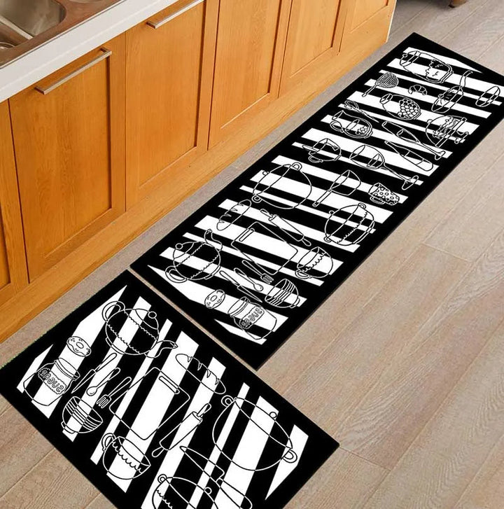Tapis de sol antidérapant, motif géométrique contemporain, parfait pour cuisine ou couloir.