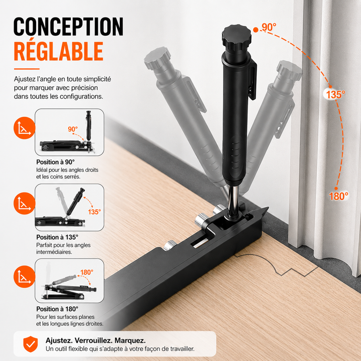 Outil de précision EdgeMark pour tracer angles et contours complexes en ébénisterie, offrant un marquage parfait.