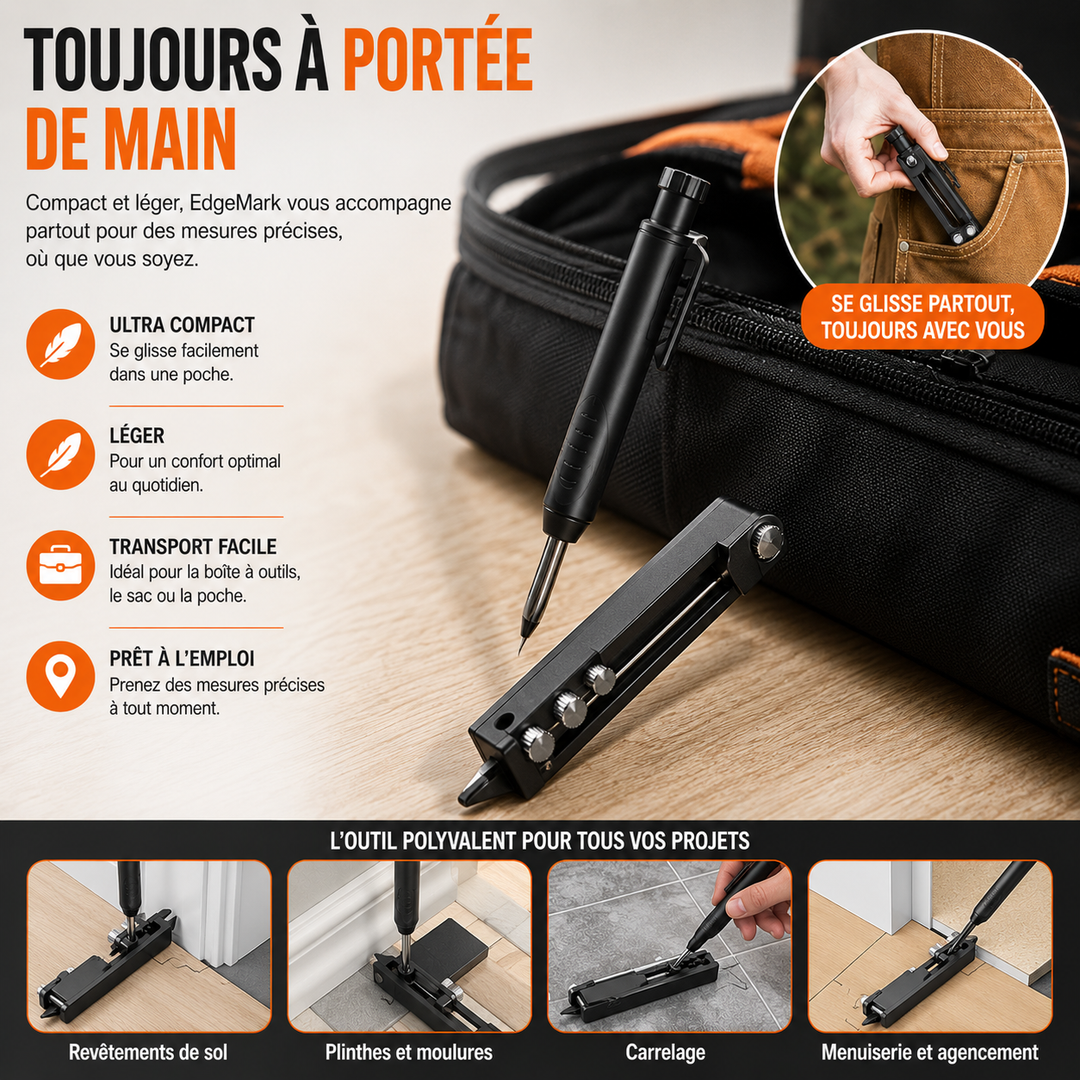 Tracez lignes et angles avec précision grâce à l'outil EdgeMark en aluminium, indispensable pour l'ébénisterie.