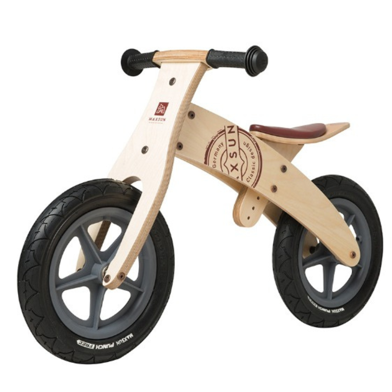 Draisienne en bois joyeuse pour enfants, développe l'équilibre et la motricité. Idéale pour jeu actif intérieur/extérieur.