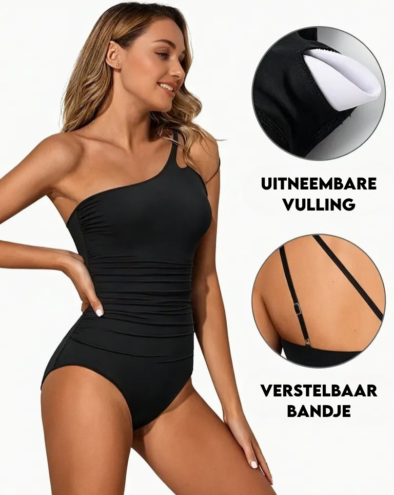 Maillot de bain femme une pièce chic, épaules dénudées, pour un look tendance cet été.