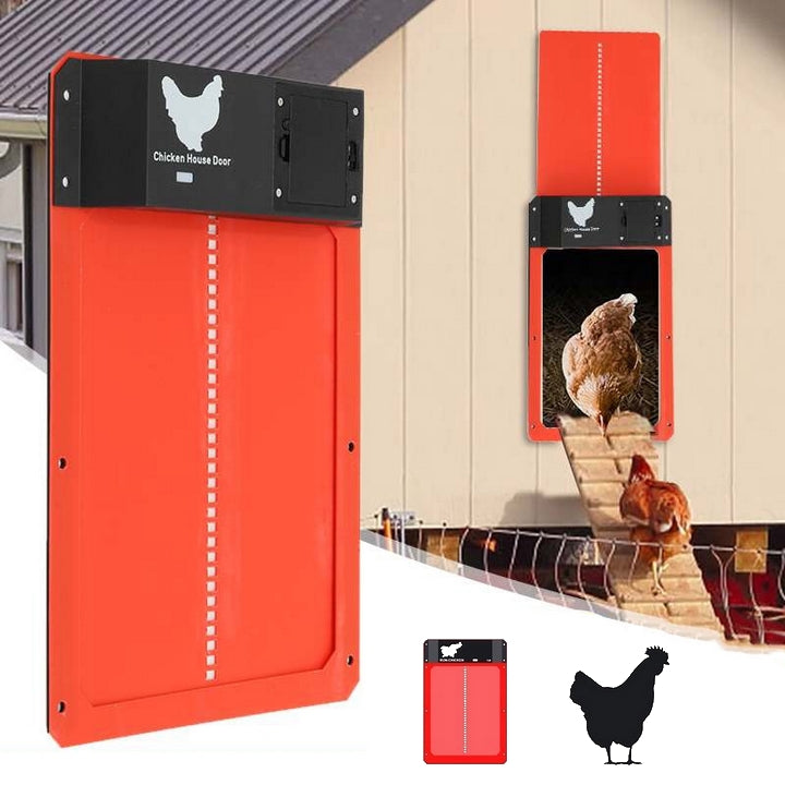 Porte automatique étanche pour poulailler PoultryPro. Installation facile, sécurise les poules des prédateurs.
