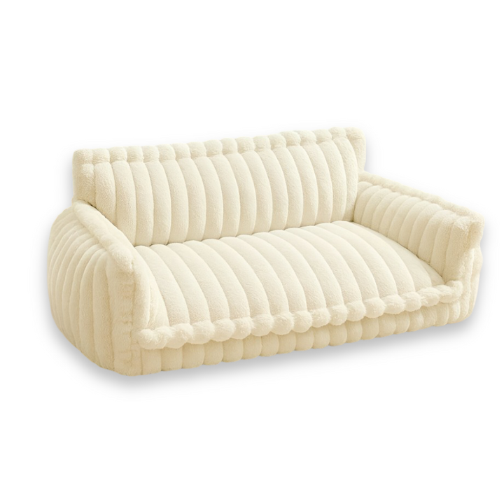 Couchage premium rayé pour chien, soulage les articulations et favorise un repos profond.