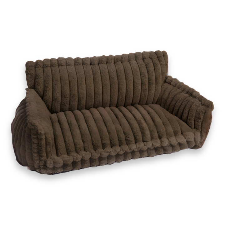 Lit chien orthopédique rayé, avec un design moderne et un confort exceptionnel pour animaux.