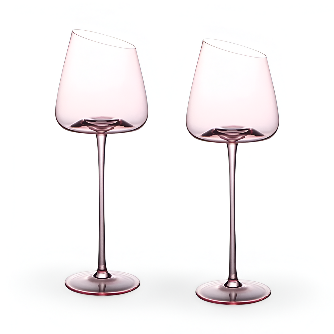 Cadeau original : ensemble de verres à vin rose en cristal soufflé bouche, pour amateurs de verrerie.