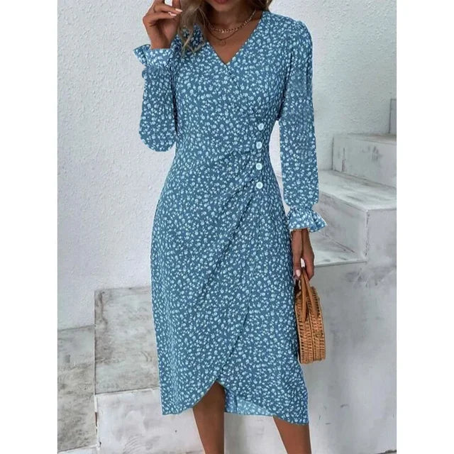 Robe midi florale élégante, parfaite pour l'été, le printemps et les sorties décontractées.
