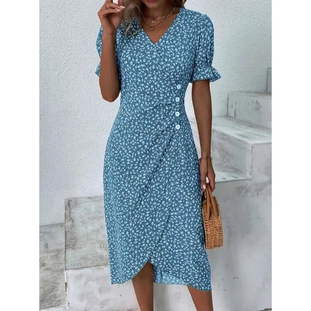 Robe midi fleurie mode femme, légère et respirante, parfaite pour l'été.