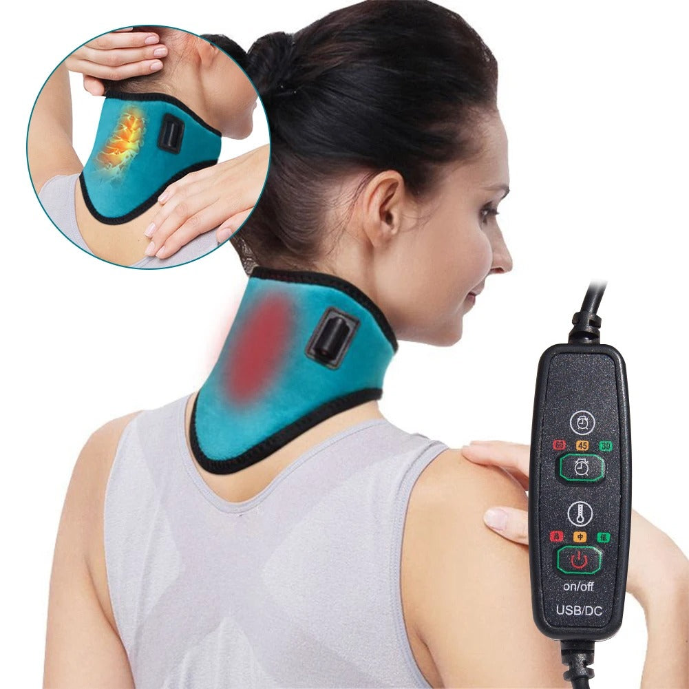 Chauffe-nuque électrique portable pour soulager la douleur cervicale et les raideurs du cou.