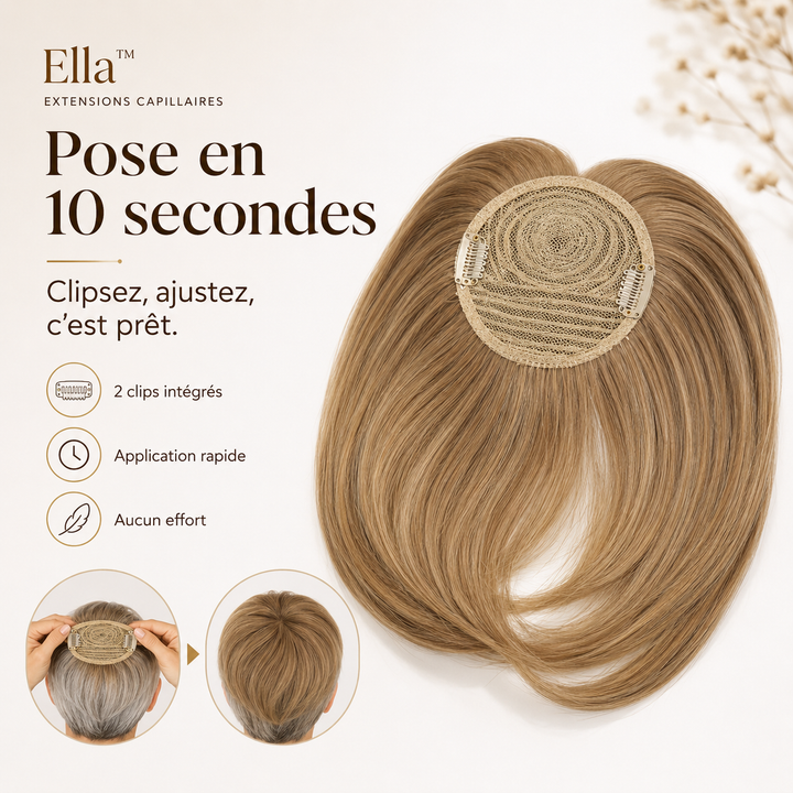 Extensions de cheveux naturels brun à clips. Ajoutez volume et densité capillaire instantanément.
