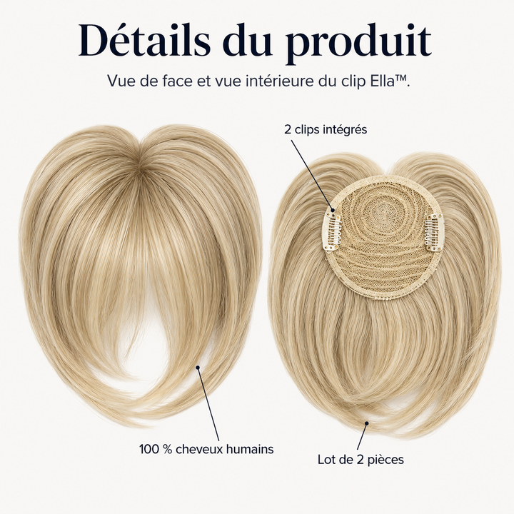 Extensions à clips de cheveux naturels pour femme, réutilisables. Volume et densité garantis.