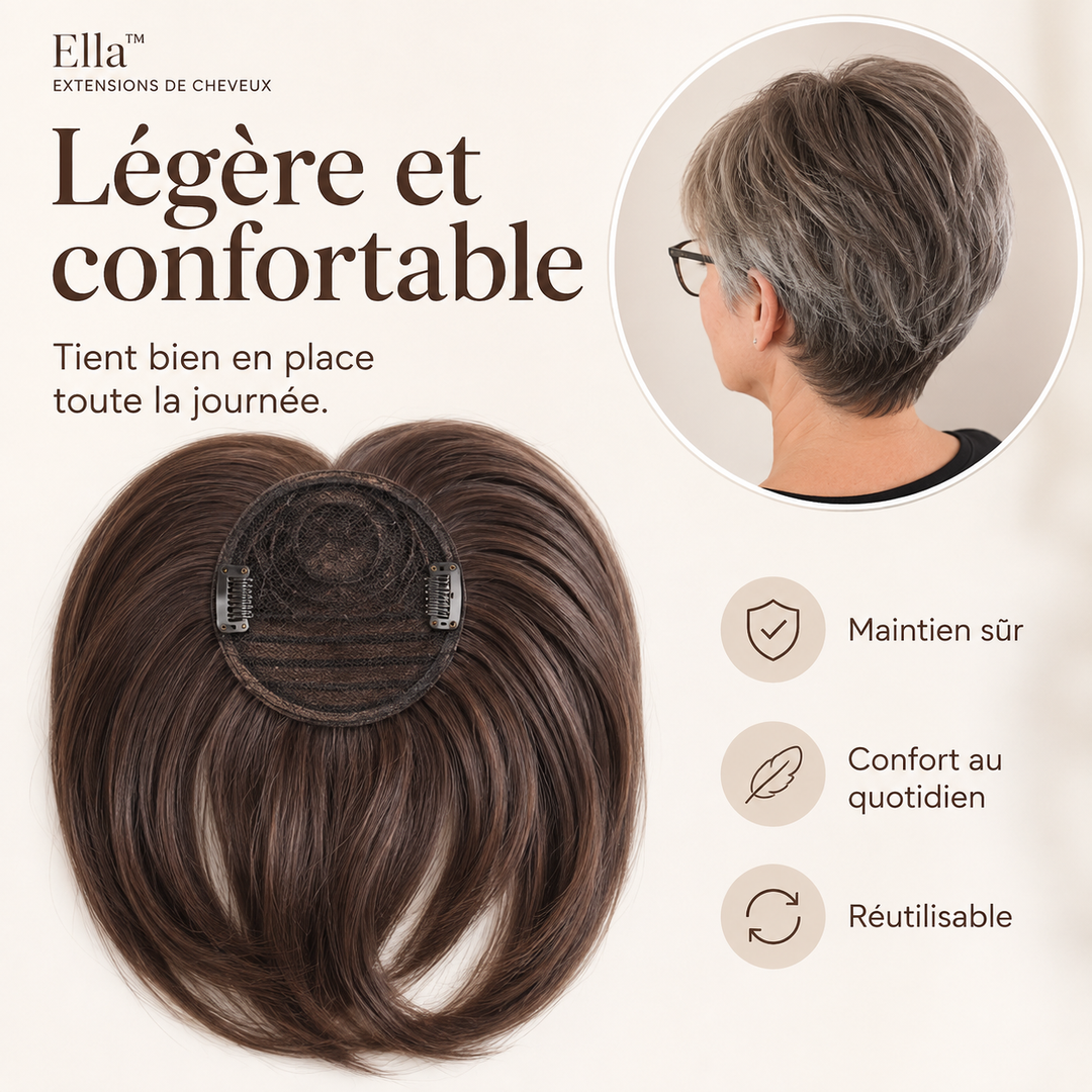Extensions de cheveux naturels châtain clair. Volume et densité capillaire instantanés.