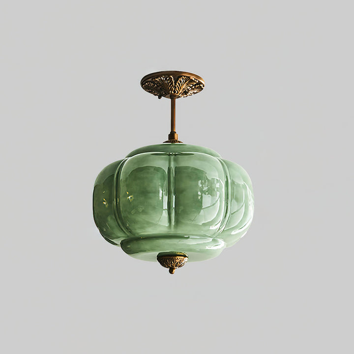 Éclairage de plafond en verre, forme arrondie, style épuré et moderne, pour salon ou couloir.