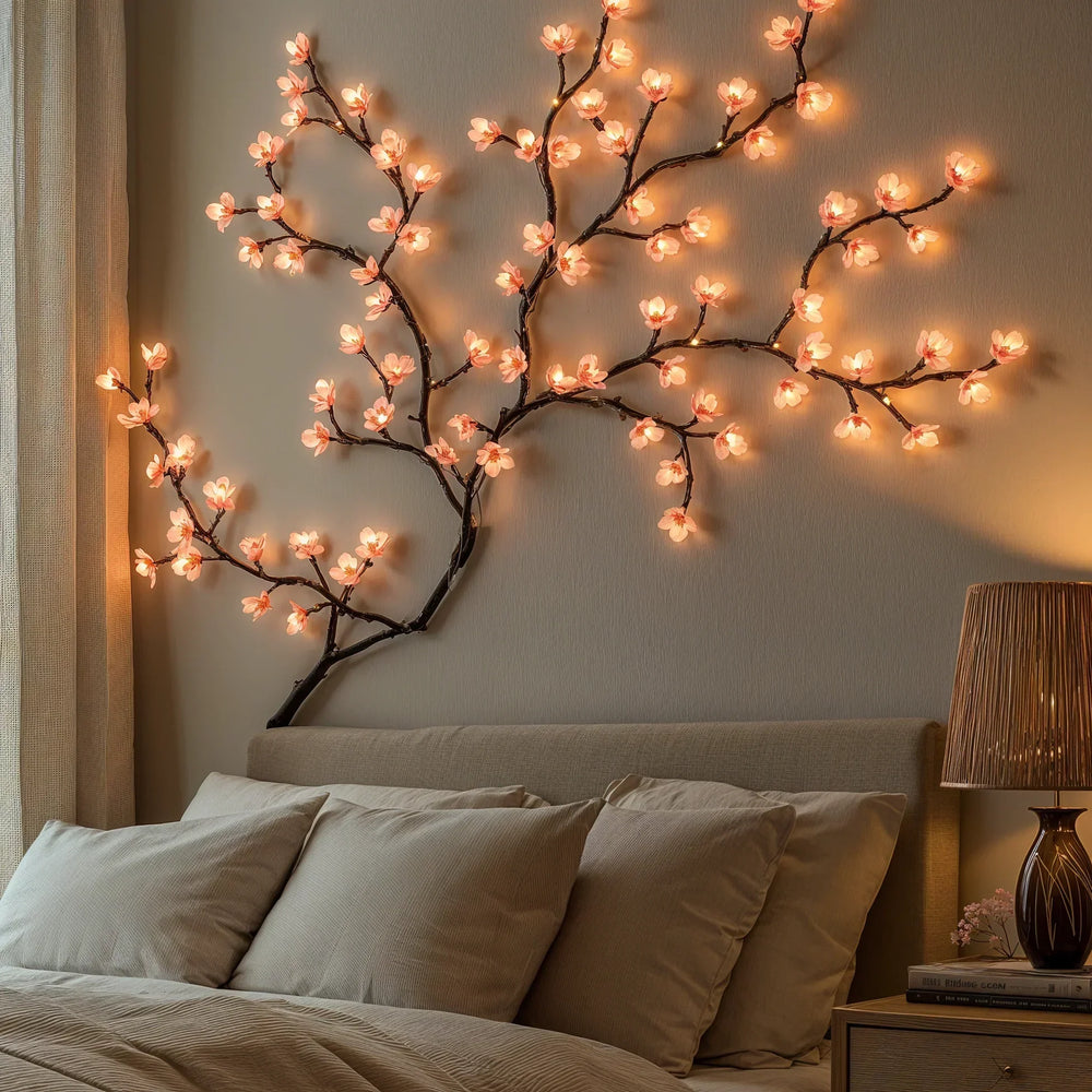Guirlande lumineuse USB, fleurs de cerisier roses. Parfaite pour chambre, salon ou balcon. Créer une ambiance douce.