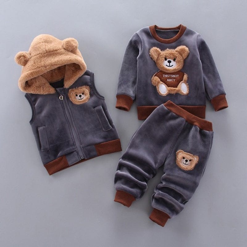Tenue bébé garçon 3 pièces coton, confortable pour automne/hiver.