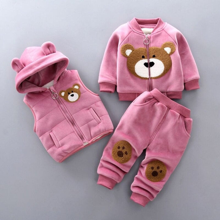 Ensemble bébé coton 3 pièces avec motif ourson mignon, parfait pour cadeau.