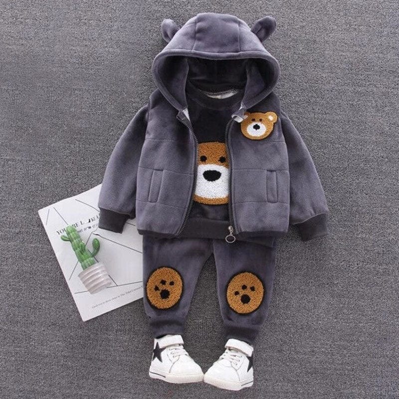 Tenue bébé confortable 3 pièces en coton, motif chien ludique, automne.