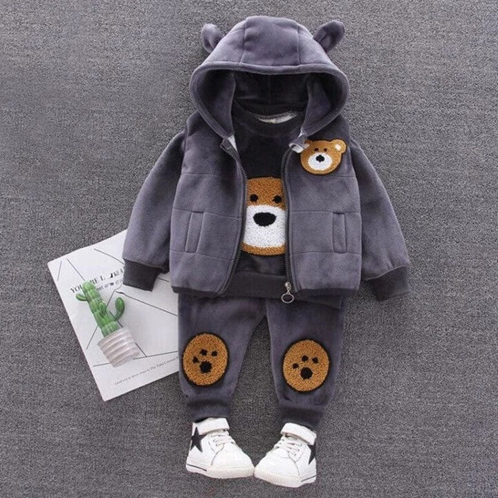 Tenue bébé confortable 3 pièces en coton, motif chien ludique, automne.