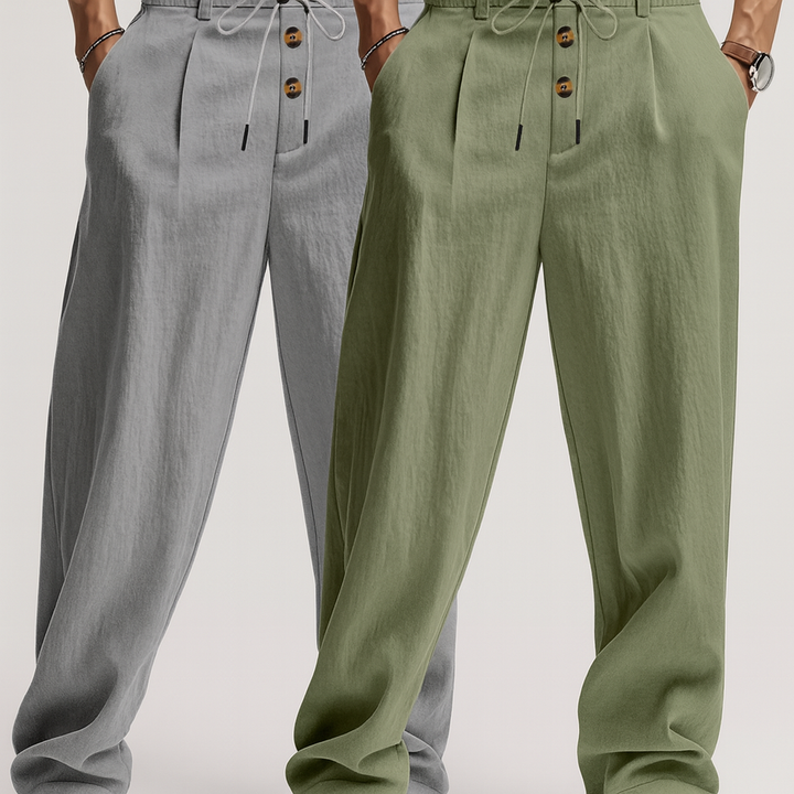 Pantalon en lin léger pour hommes, tenue de vacances décontractée et respirante, style été.