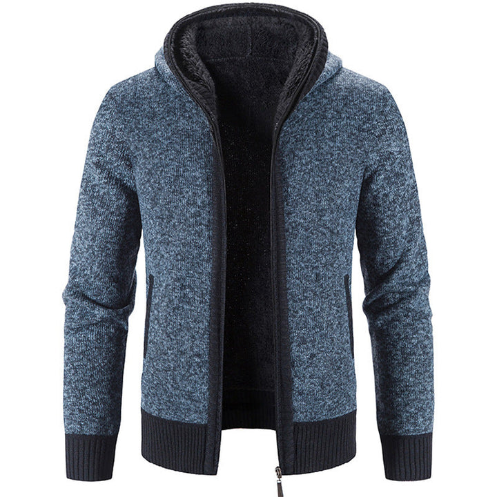 Cardigan homme zippé à capuche, style décontracté, idéal pour l'automne-hiver. Confortable et polyvalent.
