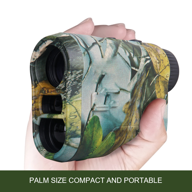 Télémètre laser pour chasseur, conception camouflage, assure une mesure précise sur le terrain.