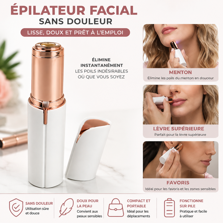Mini épilateur facial pour femme, enlève les poils en douceur et instantanément.