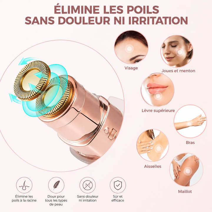 Épilateur facial rechargeable et portable, idéal pour les retouches beauté.