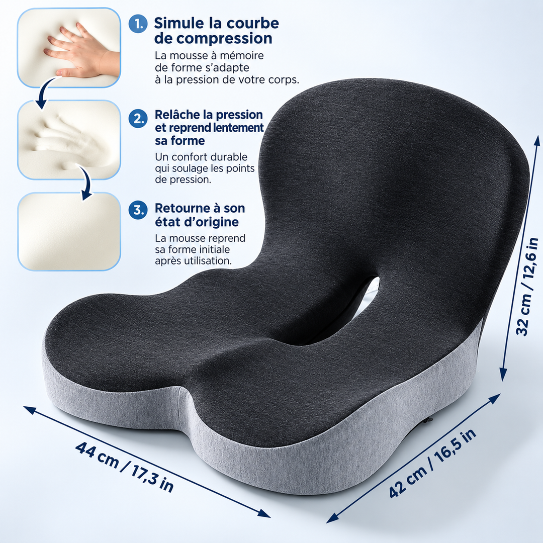 Mousse à mémoire adaptable pour un soutien lombaire personnalisé.