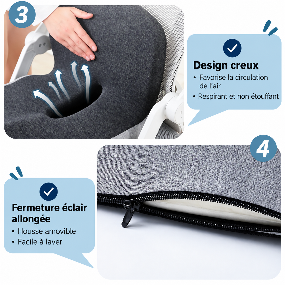 Coussin anti-douleur sciatique, coccyx, en mousse à mémoire.